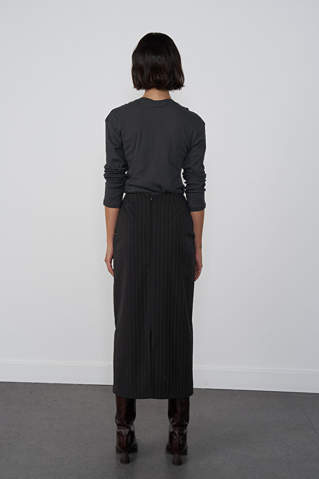 Çizgili Midi Etek - 5