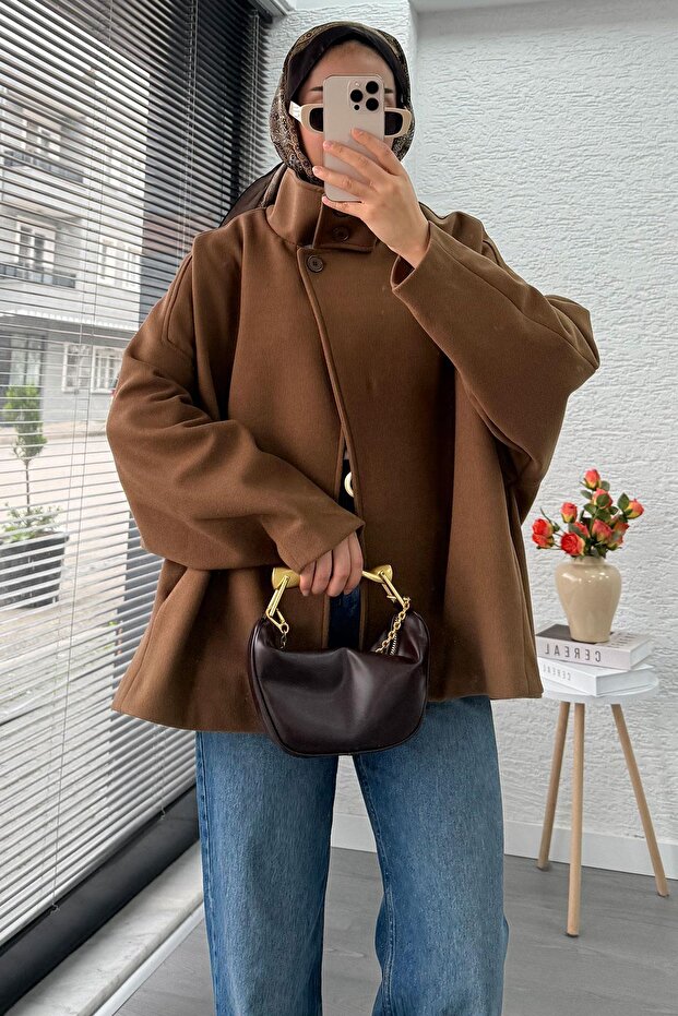 Premium Oversized Cashmere Poncho Coat - Tan