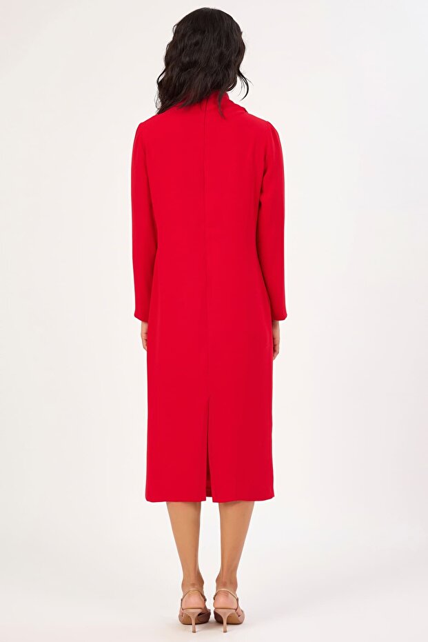 Fular detaylı midi elbise - 2