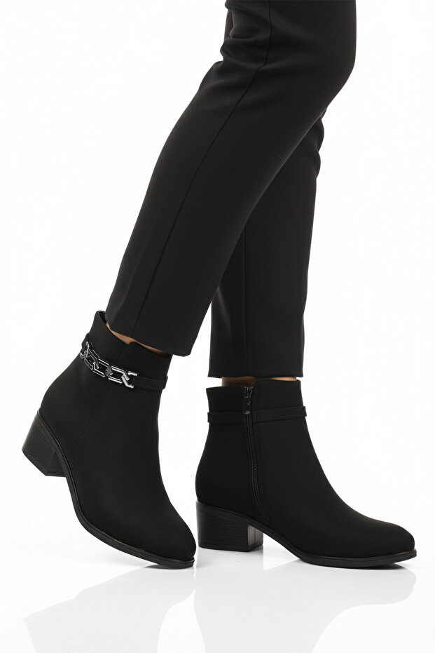 Black Emerald Zippered Fleece Women's Heeled Boots 325131 Z