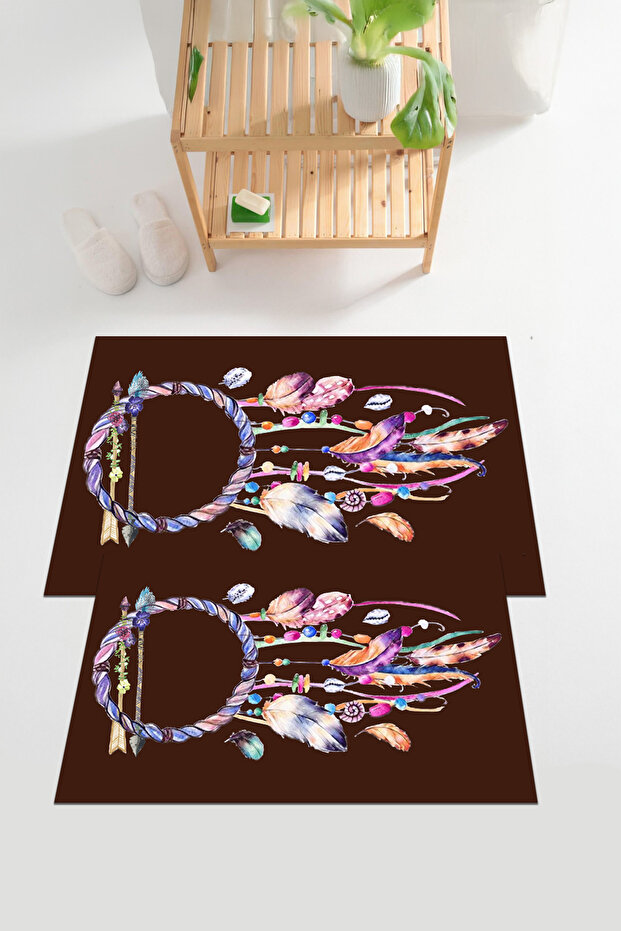 Digital Printed Washable and Non-Slip Based Colorful Bird Feather Model Bath Mat Toilet Set