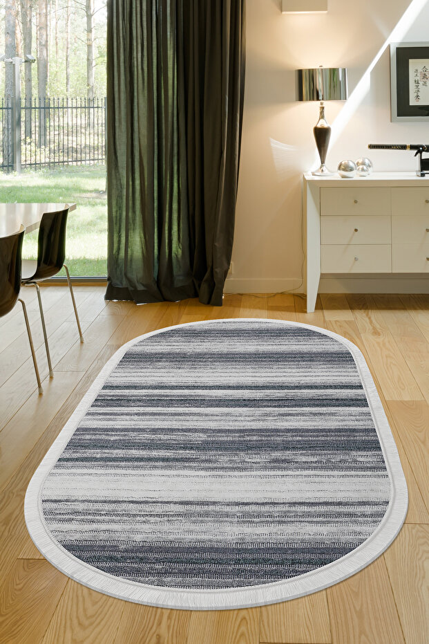 Digital Oval Fringed Carpet 9026 Model Gray Erasable 120X150