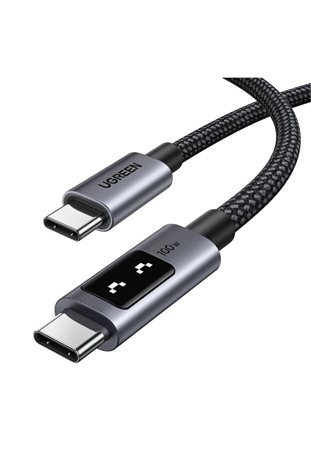 Uno USB-C 100W 5A QC PD Örgülü Hızlı Şarj Kablosu, 1 Metre, Siyah, 35501 - 1