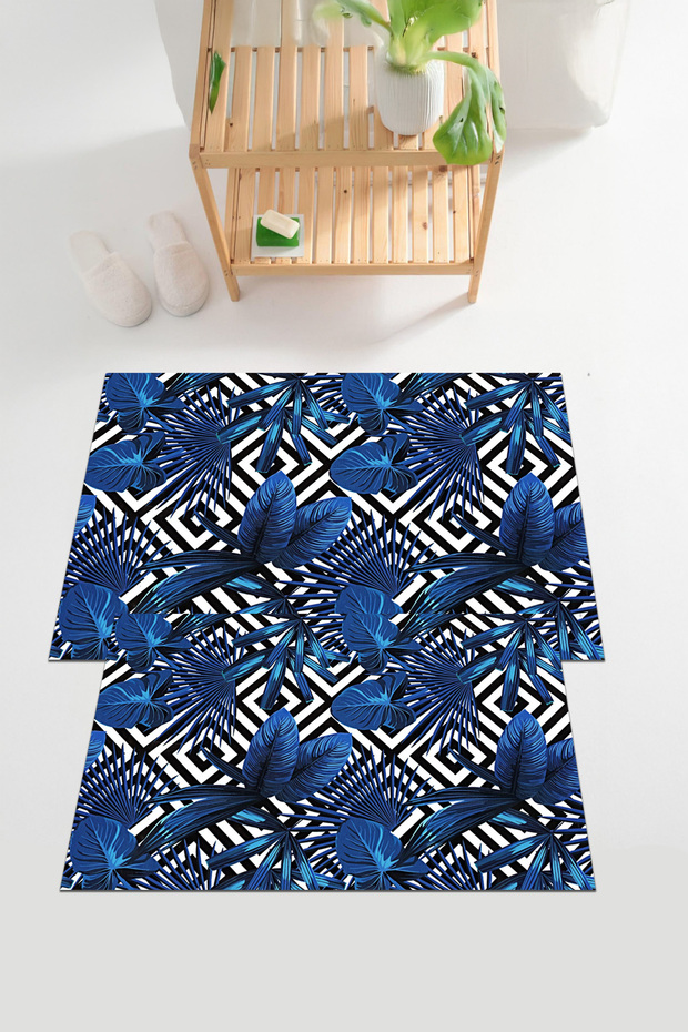 Digital Printed Washable and Non-Slip Based Palm Leaf Patterned Bath Mat Toilet Set