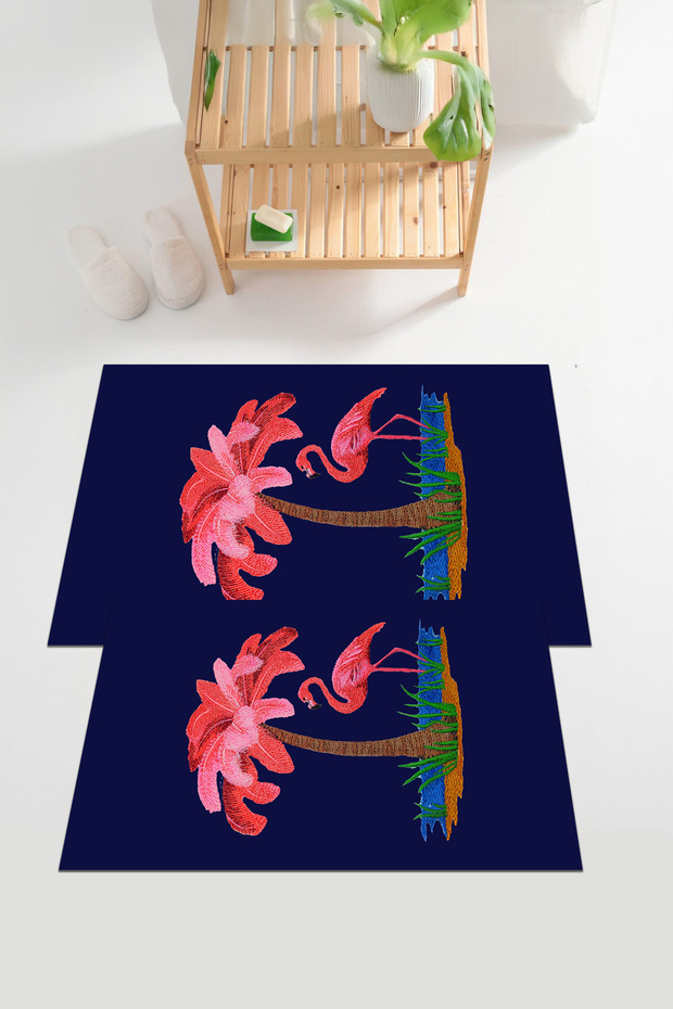 Digital Printed Washable and Non-Slip Based Palm Model Bath Mat Toilet Set
