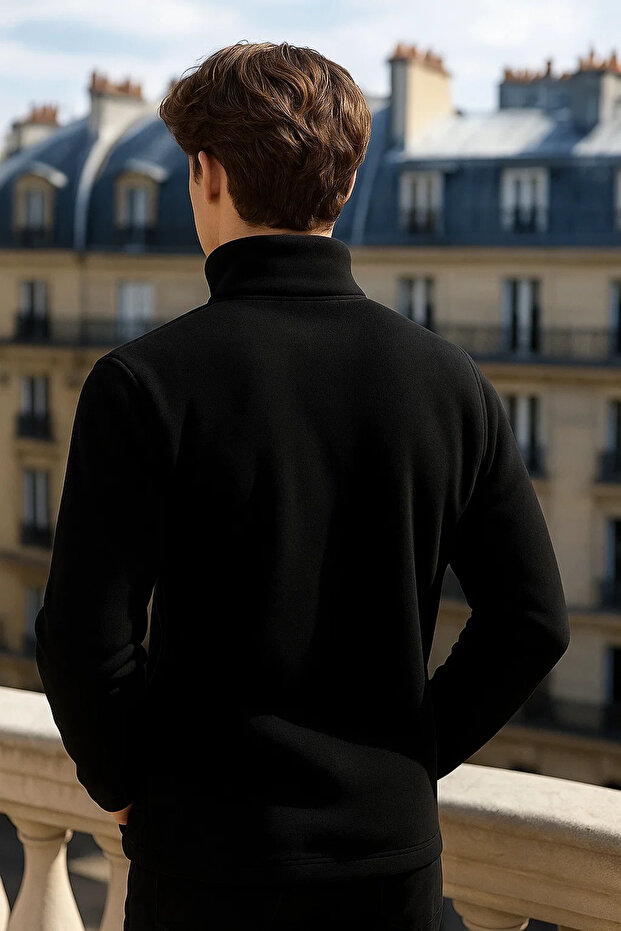 Fleece negru basic pentru bărbați, cu fermoar - 5