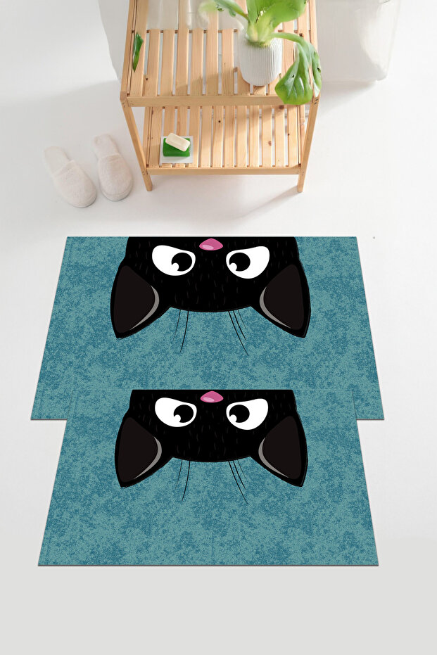 Digital Printed Washable and Non-Slip Based Cat Patterned Bath Mat Toilet Set