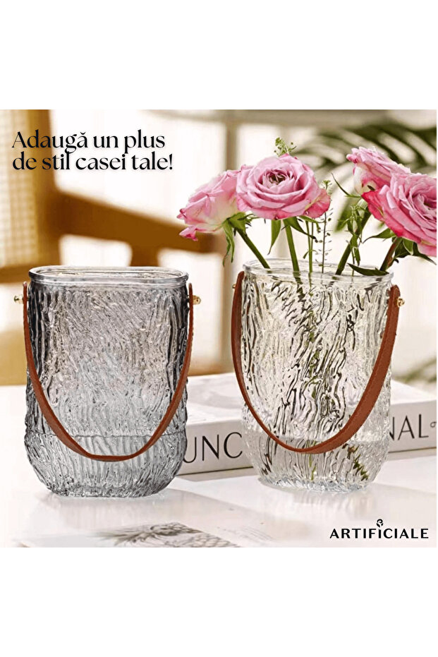 Glass vase with removable handle – wavy texture pattern, linear texture - 2