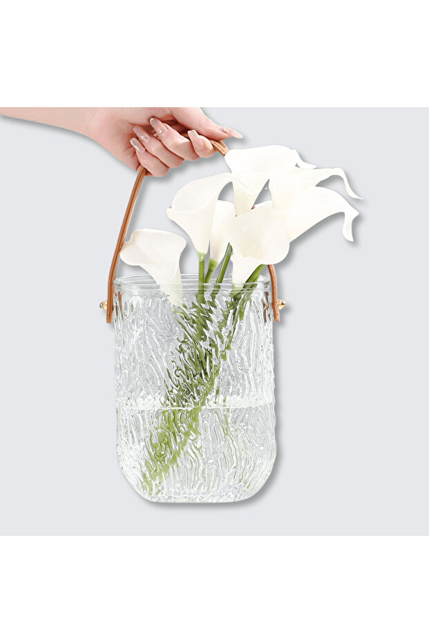 Glass vase with removable handle – wavy texture pattern, linear texture - 1