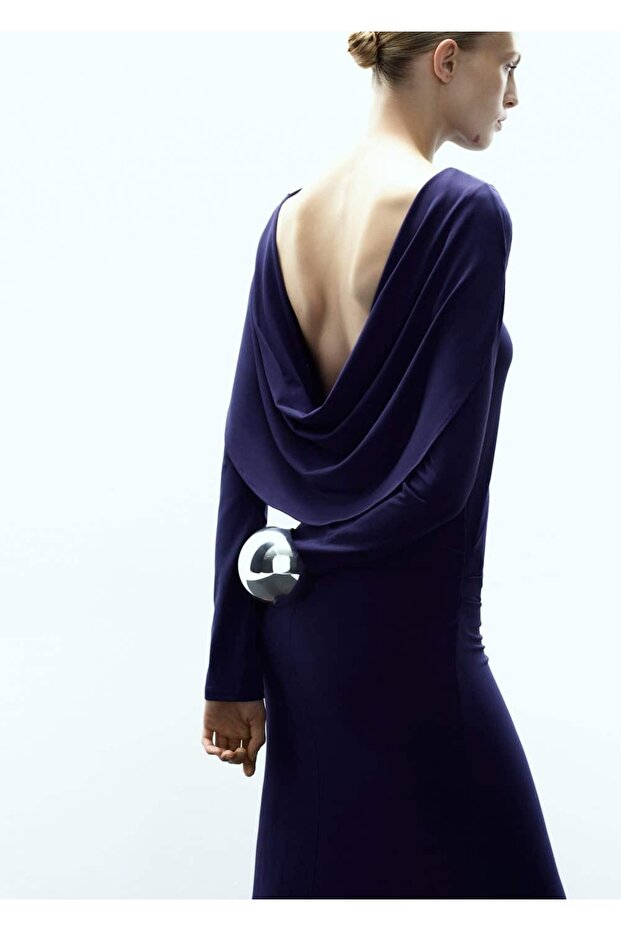 Sırtı açık drape elbise - 1