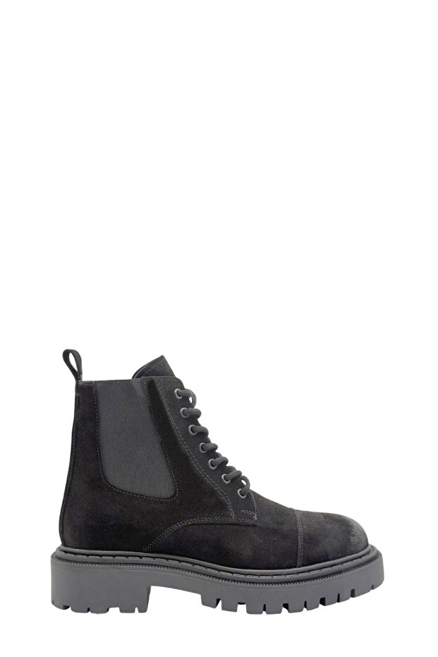 Black Suede Real Leather Women's Boots with Elastic Sides