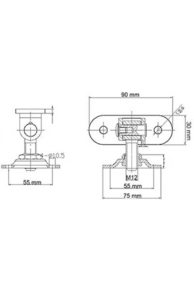 Gate hinge, seamless, adjustable, M12, galvanized, with 2 fixing plates - 2