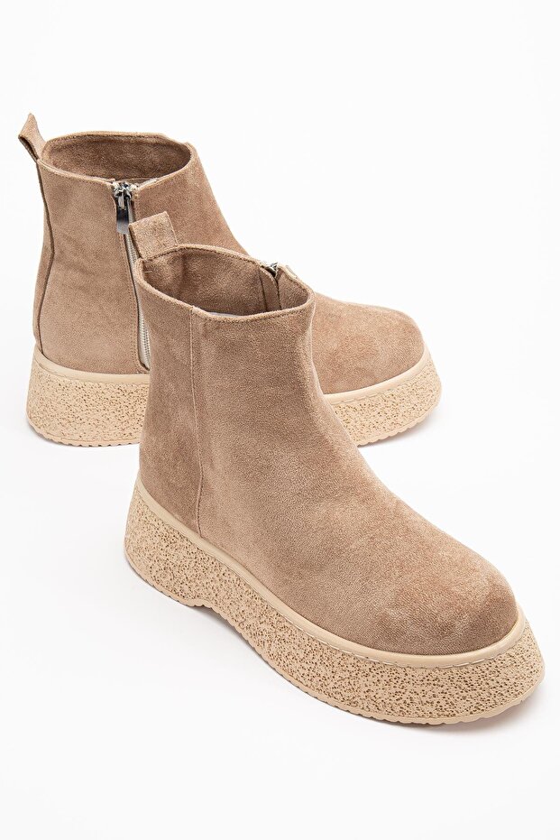 Women's Boots, Mink Suede, Thick Sole, Laceless, Flat Top