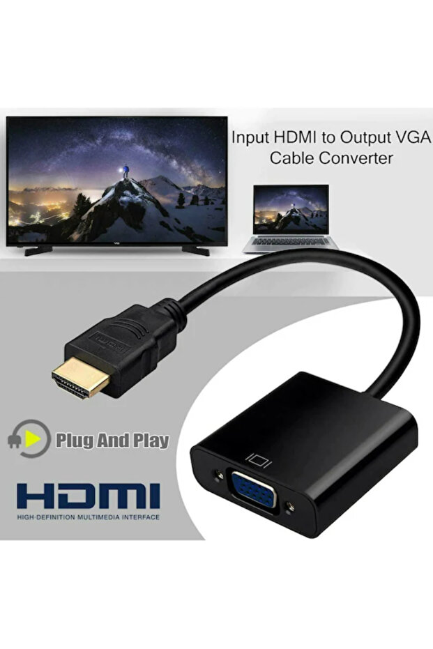 كابل محول HDMI إلى VGA مع صوت - متوافق مع الكمبيوتر والتلفزيون والعرض والشاشات