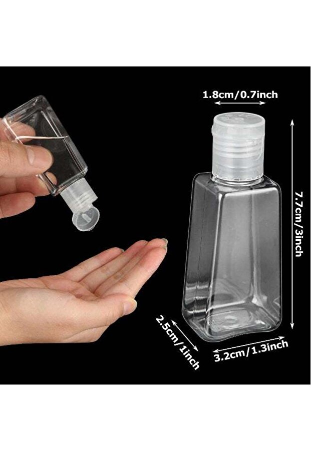 50 قطعة من زجاجات السفر الفارغة سعة 1 أونصة، زجاجات بلاستيكية شفافة صغيرة سعة 30 مل، على شكل شبه منحرف مع غطاء قابل للتقليب - 2