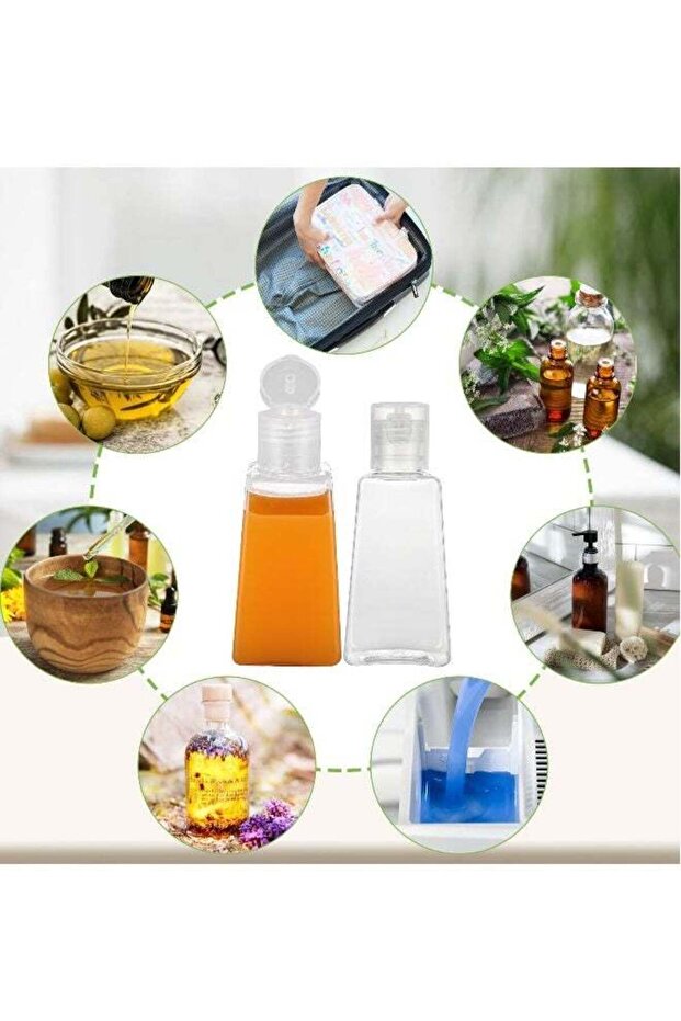 50 قطعة من زجاجات السفر الفارغة سعة 1 أونصة، زجاجات بلاستيكية شفافة صغيرة سعة 30 مل، على شكل شبه منحرف مع غطاء قابل للتقليب - 6