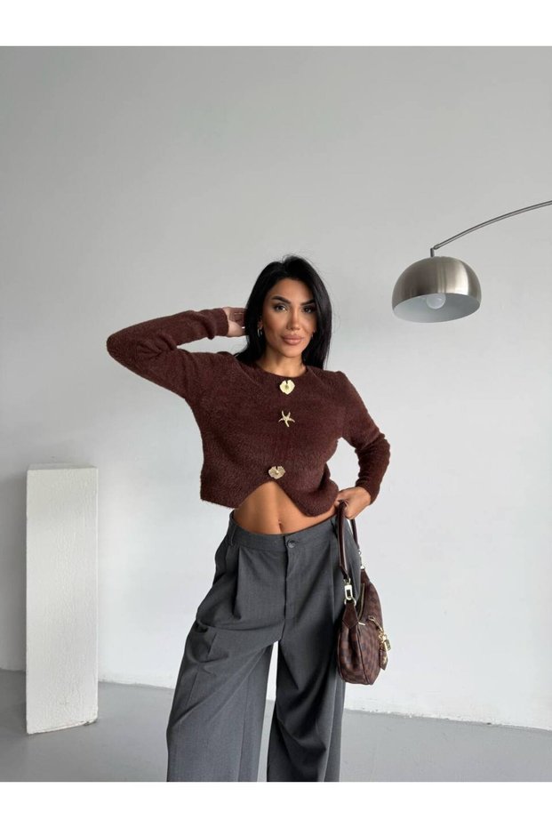 New Season Bearded Button Detailed Sweater Women