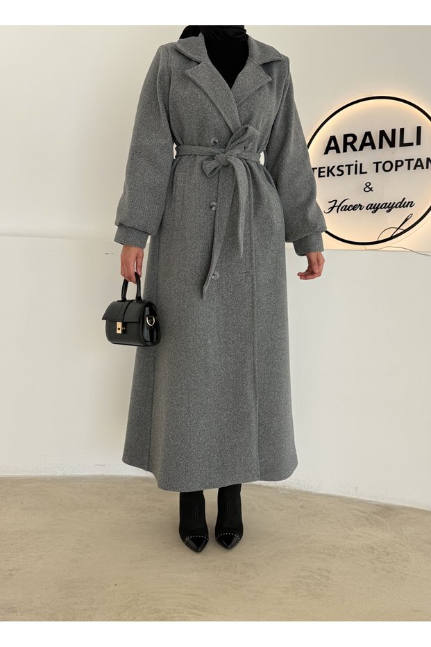 Full Length Hijab Cashmere Coat/Cuffed Belted Cashmere Women's Coat