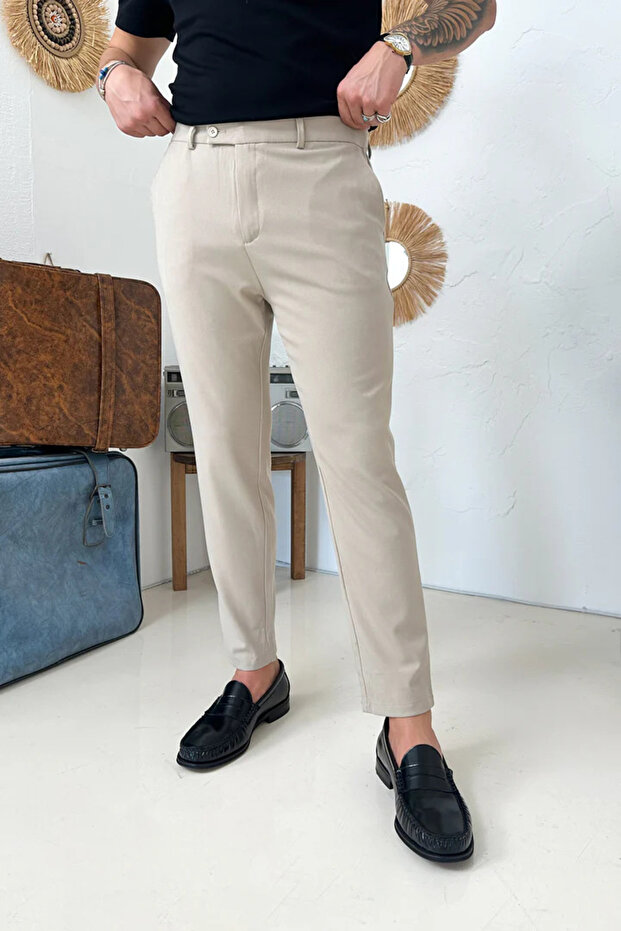 Men's Regular-Fit Premium Quality Old Money Fabric Trousers Beige