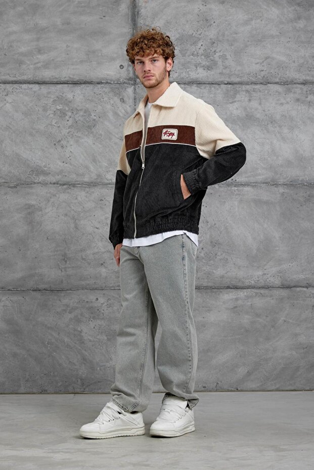 سترة رجالية رمادية اللون من Nmrc مصنوعة من القطيفة مقاس كبير - 2