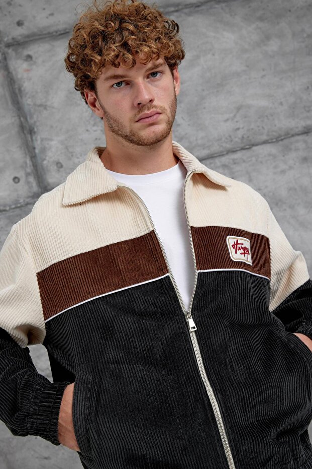 سترة رجالية رمادية اللون من Nmrc مصنوعة من القطيفة مقاس كبير - 1