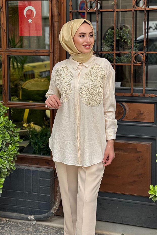 ÖRGÜ DETAYLI İŞLEME CUPRA GÖMLEK - 3