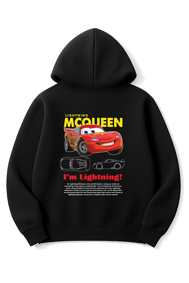 سويت شيرت أسود قصة فضفاضة للجنسين من Mcqueen Couple İnnerwork B مطبوع K بغطاء رأس