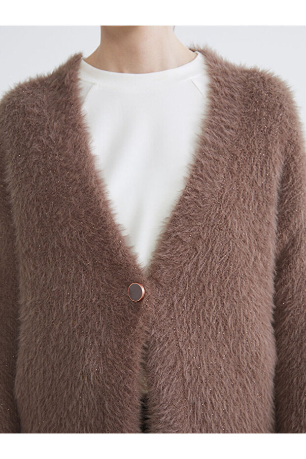 V Yaka Kadın Triko Hırka - 3