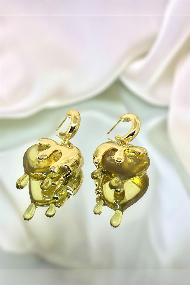 Damla Heart Gold Earrings