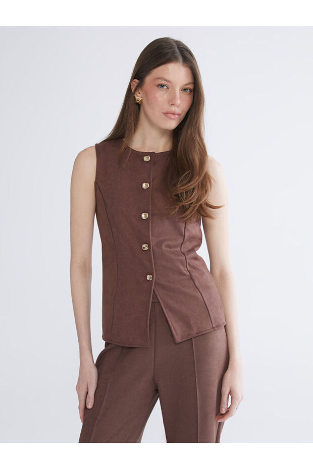 Esvab • Modern & Distinctive Zero Roba Collar Women's Suede Look Plain Vest