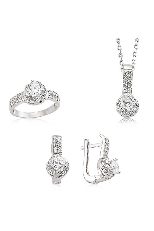 Gümüş Tek Taş Set - 1