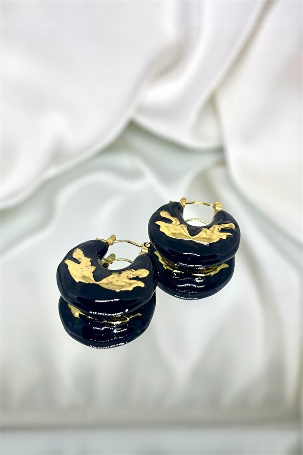 Black Enameled Steel Earrings