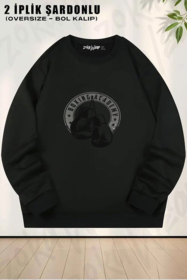 Unisex Boxing Academy Printed Oversized Crew Neck Sweatshirt