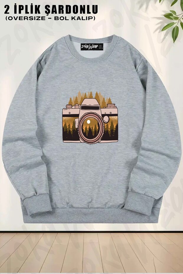 Unisex Photographer Landscape Printed Oversized Crew Neck Sweatshirt