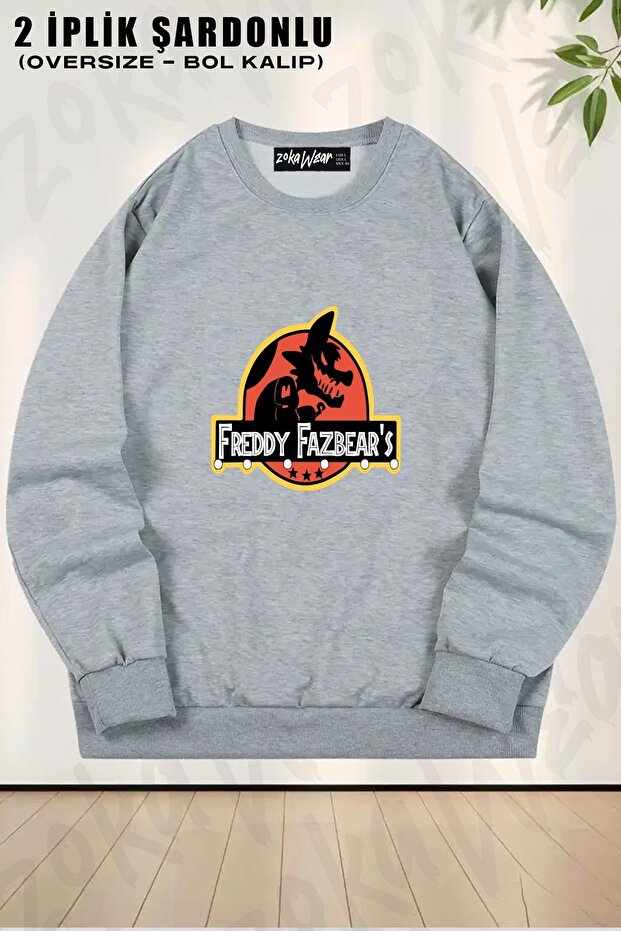 Unisex Fnaf Five Nights at Freddys Fazbear Printed Oversized Crew Neck Sweatshirt