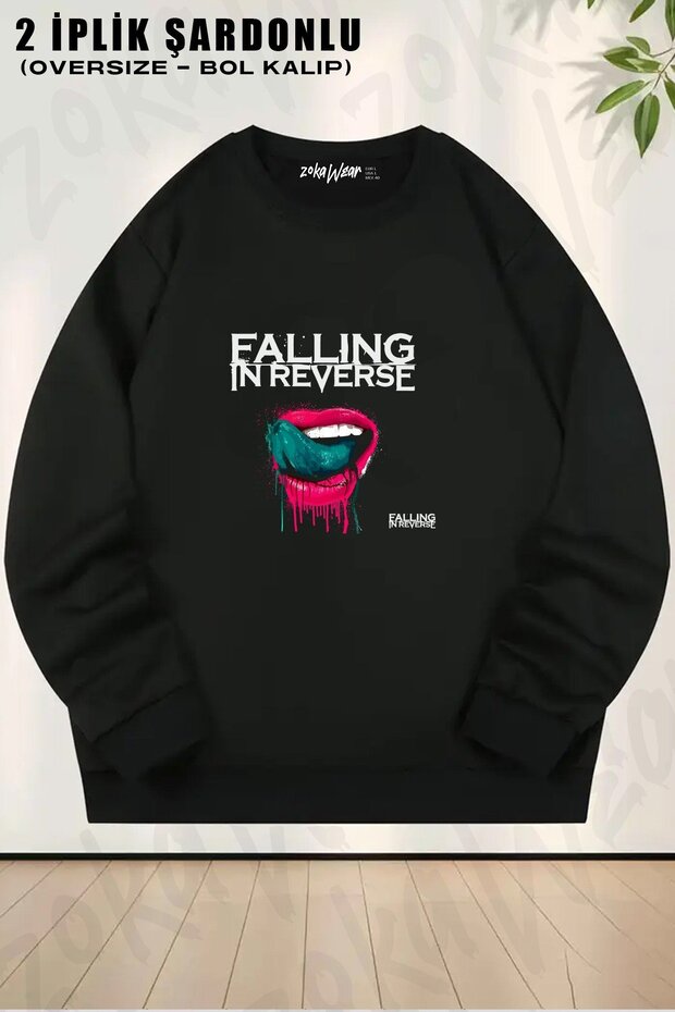 سويت شيرت للجنسين من Falling In Reverse مطبوع قصة فضفاضة برقبة دائرية