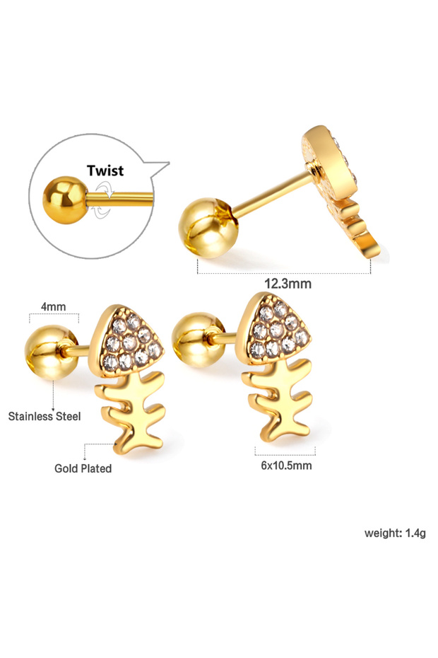 Gold New Earrings Suitable for Women and Girls Accessories Gifts Cubic Zirconia Steel Balls Screw Pl
