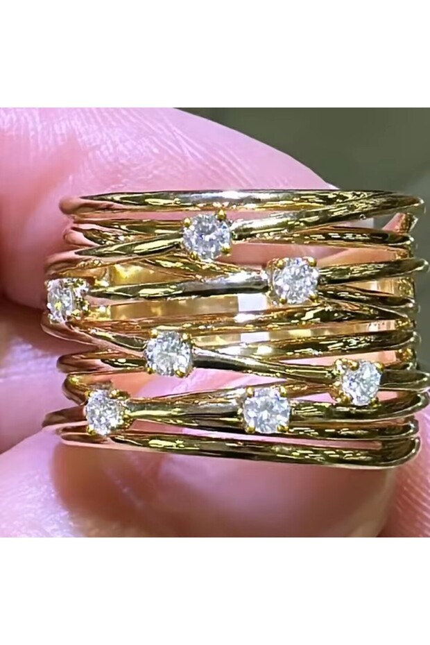 10 T0554 Huitan Swanking Multideck Rings for Women Luxury Gold Color Finger Accessories with Cubic Z