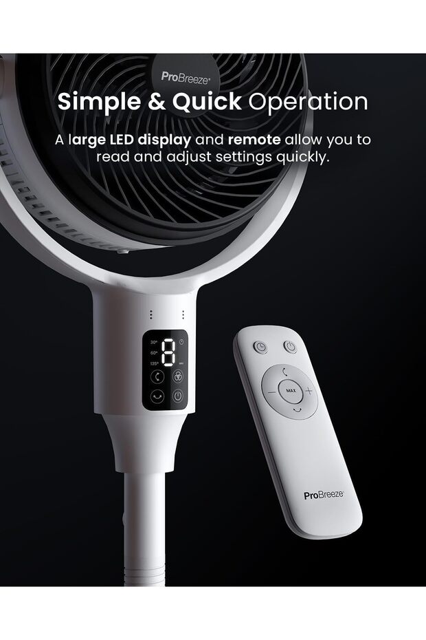 Pro Breeze AirFlo 43" Standing Pedestal Fan – 29dB Silent, Remote, 9H Timer, 4 Modes, 9 Speeds - 6