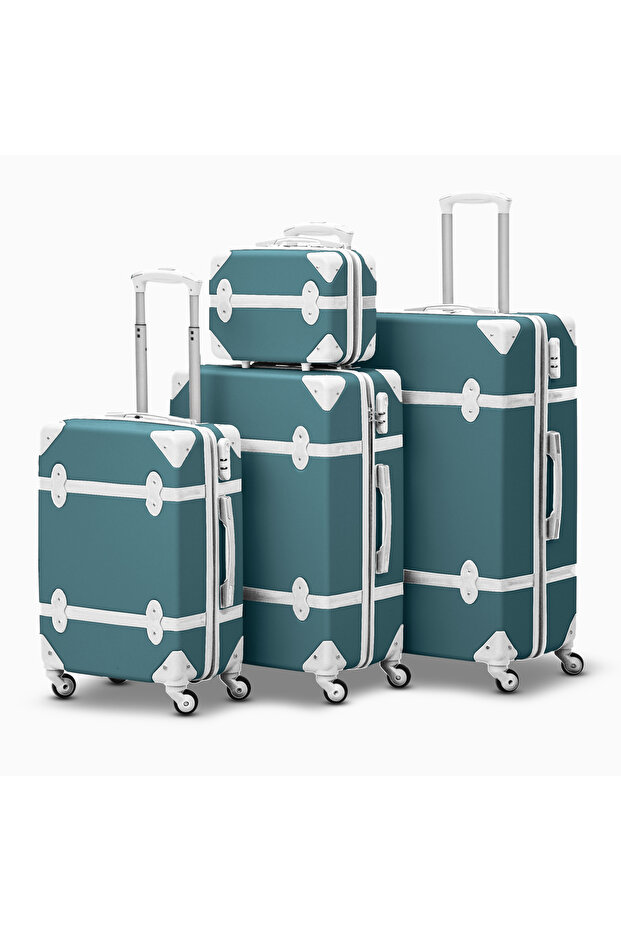 Vintage Hard Shell Lightweight ABS 4PCS SET (14/20/24/28 Inch) Luggage and Cosmetic Bag