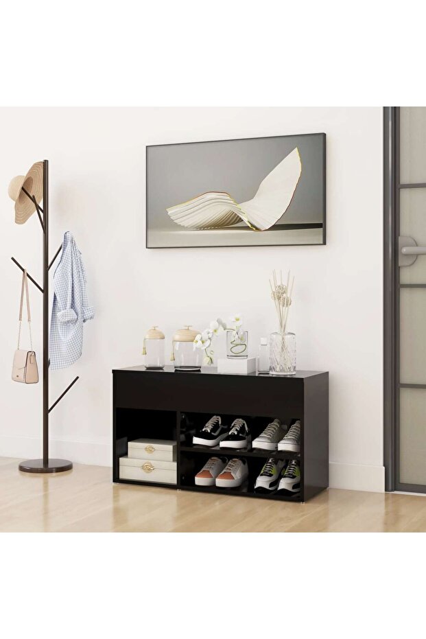 Shoe Bench Black 80x30x45 cm Engineered Wood