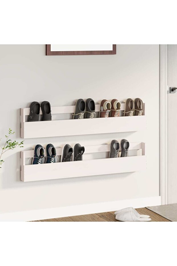 Wall-mounted Shoe Racks 2 pcs White 110x9x23 cm Solid Wood Pine