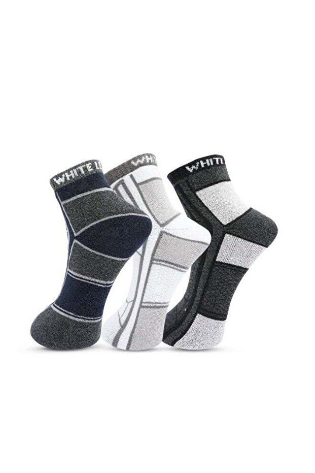 3 Pack Terry Ankle Socks - Blue, Gray and White