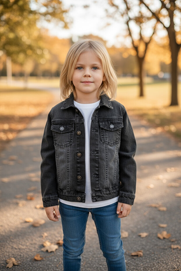 Unisex Children's Double Pocket Buttoned Denim Boys' Jacket