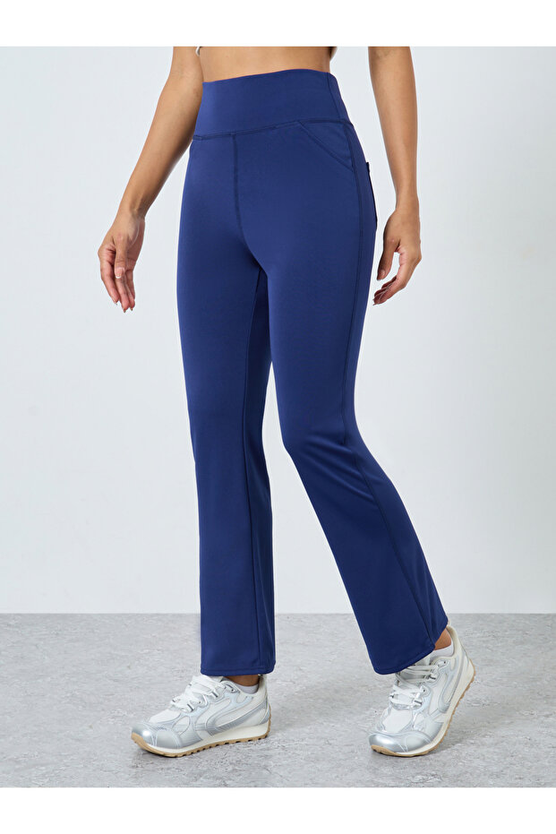 Side and Back Pockets Broad Waist Flared Leggings
