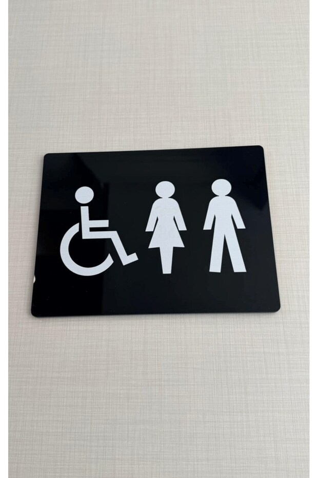 Black Plexiglass Disabled Toilet Sign for Women and Men Unisex Toilet Direction Sign