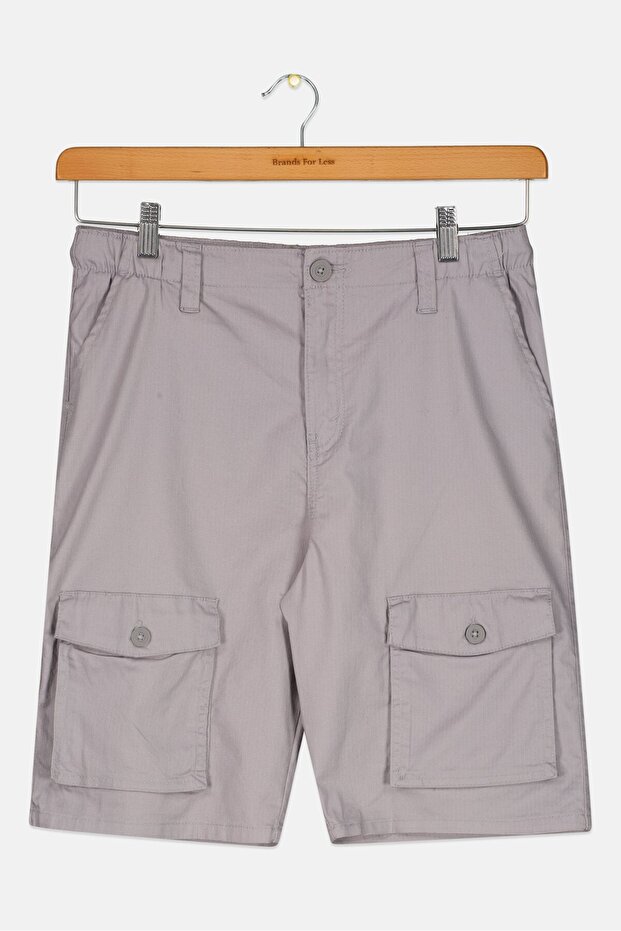 Kids Boy Solid Cargo Shorts, Grey - 2