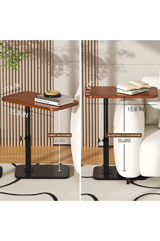 360° Rotating Side Table, End Table with 45-80cm Height Adjustment, C Tray Table Coffee Table - 3