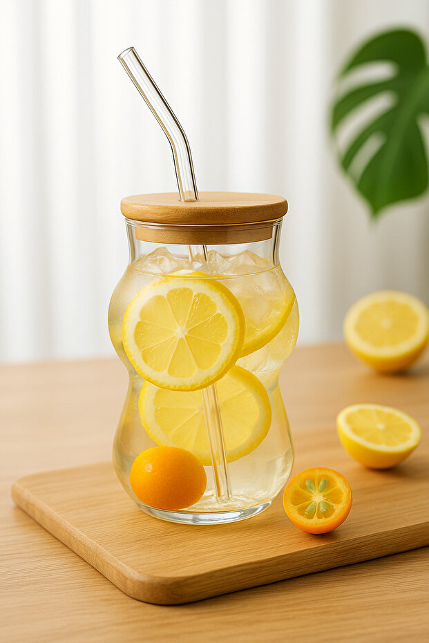 Borosilicate Glass Cup with Bamboo Lid Kw-1066