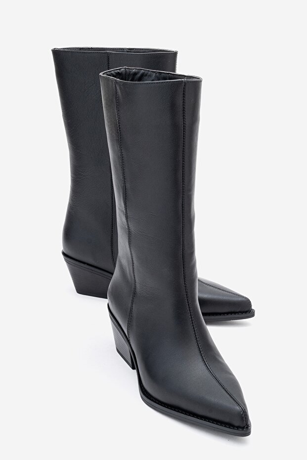 Juana Black Skin Genuine Leather Pointed Toe Women's Boots